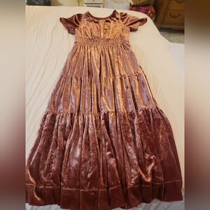 Anthropologie Blush Velvet Tiered Dress